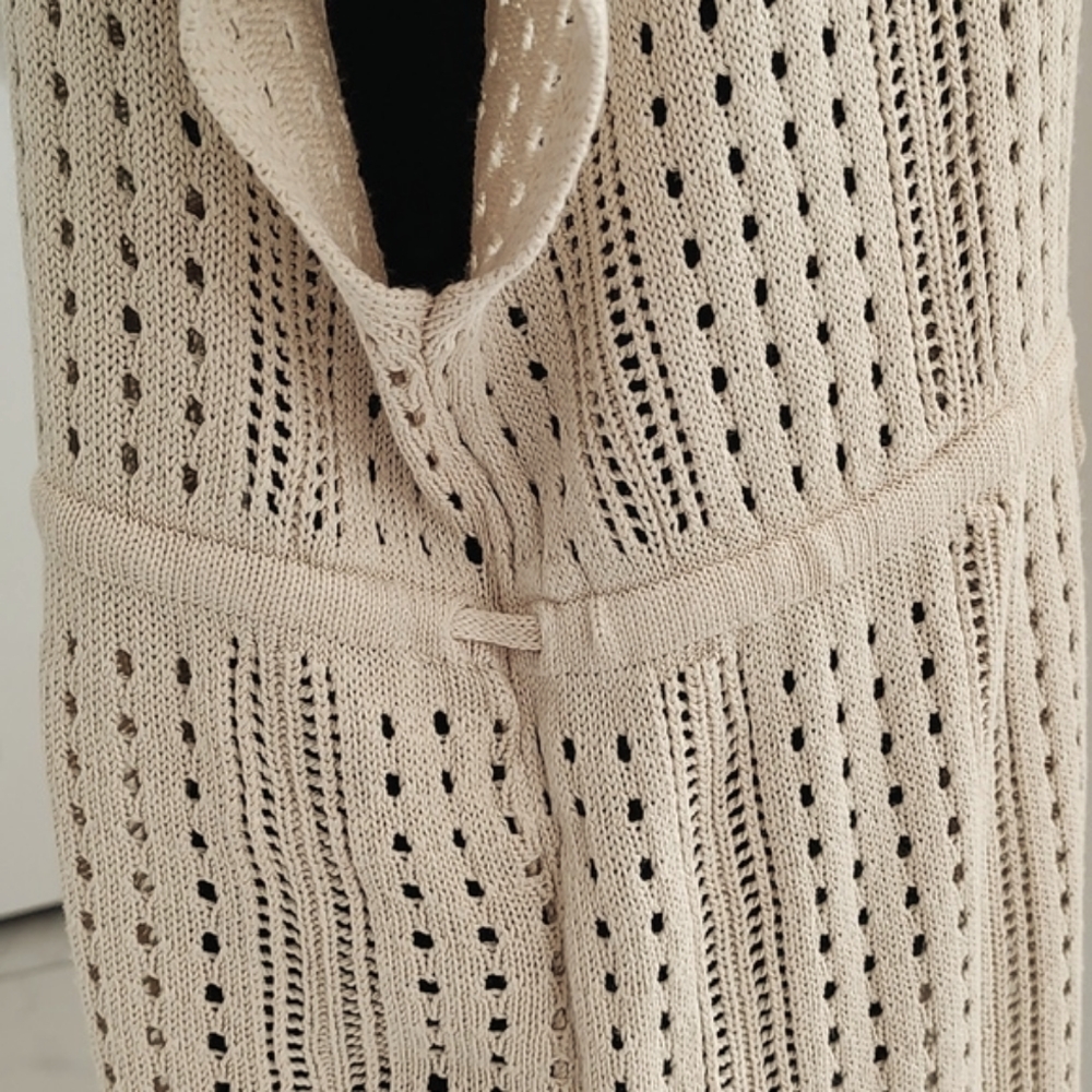 Like New Merokeety Nude Tan Open Weave Knit Tunic Short Cap Sleeves XXL Top - Picture 6 of 13